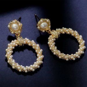 NEW Sterling Silver Post White Pearl Dangle Drop Earrings